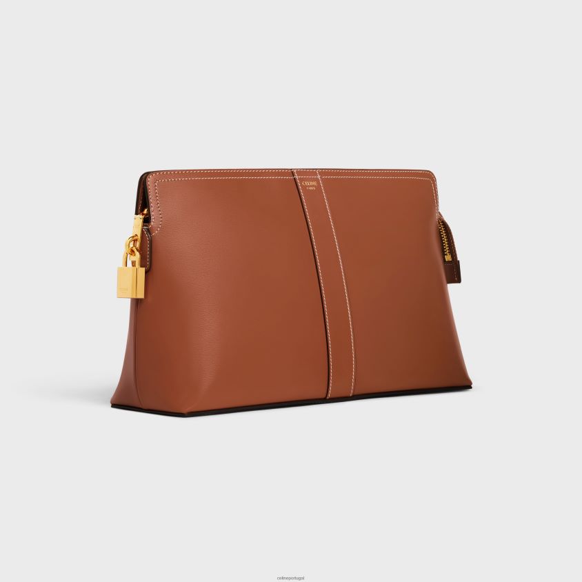 homens acessórios CELINE bolsa de toalete lock em couro de bezerro brilhante bronzeado T204R1565