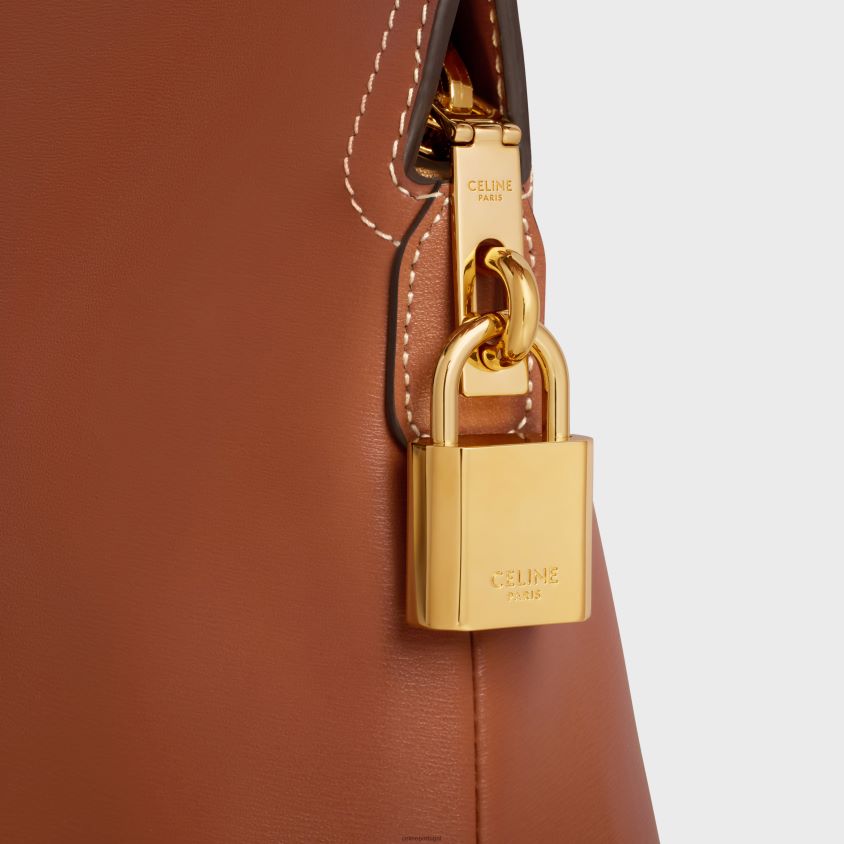 homens acessórios CELINE bolsa de toalete lock em couro de bezerro brilhante bronzeado T204R1565