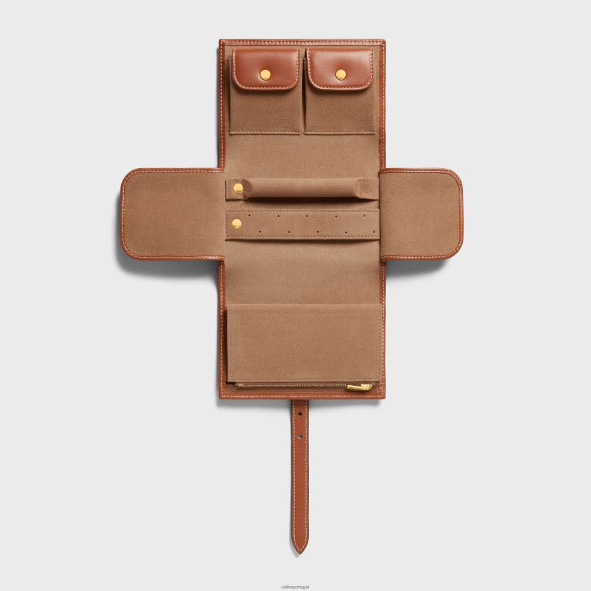 homens acessórios CELINE bolsa para joias em lona triomphe e couro de bezerro bronzeado T204R1488