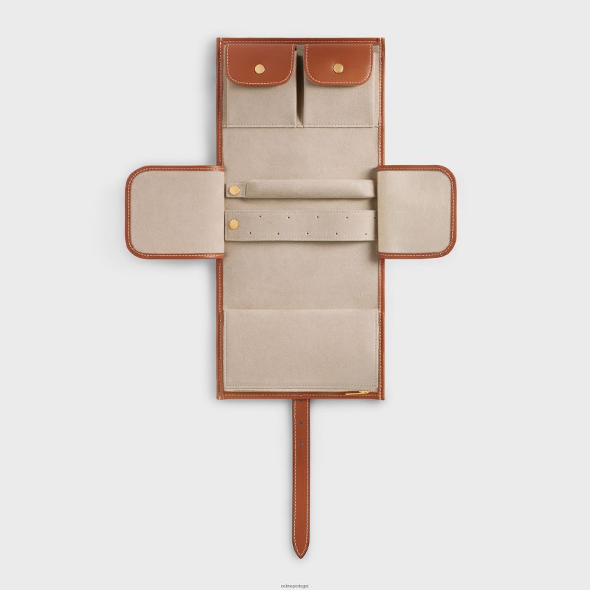 homens acessórios CELINE bolsa para joias em tecido e pele de bezerro natural/bronzeado T204R1595