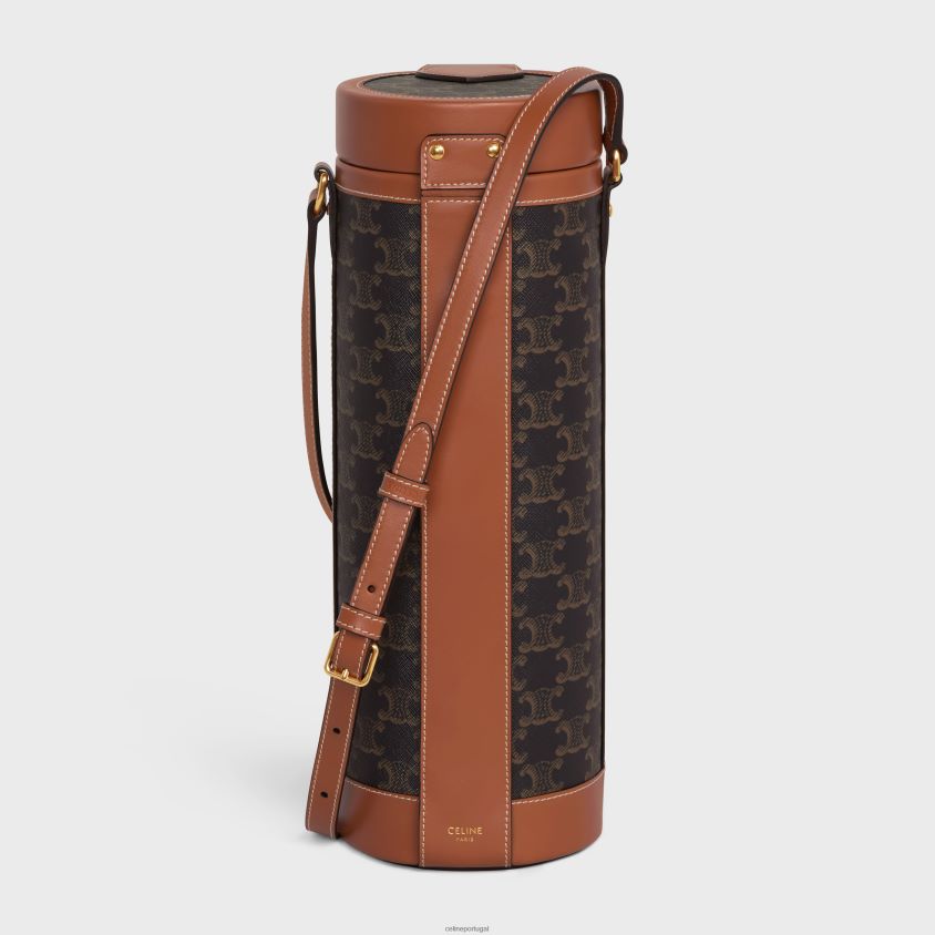 homens acessórios CELINE caixa de champanhe em tela triomphe e couro de bezerro bronzeado T204R1658