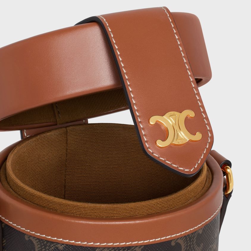 homens acessórios CELINE caixa de champanhe em tela triomphe e couro de bezerro bronzeado T204R1658