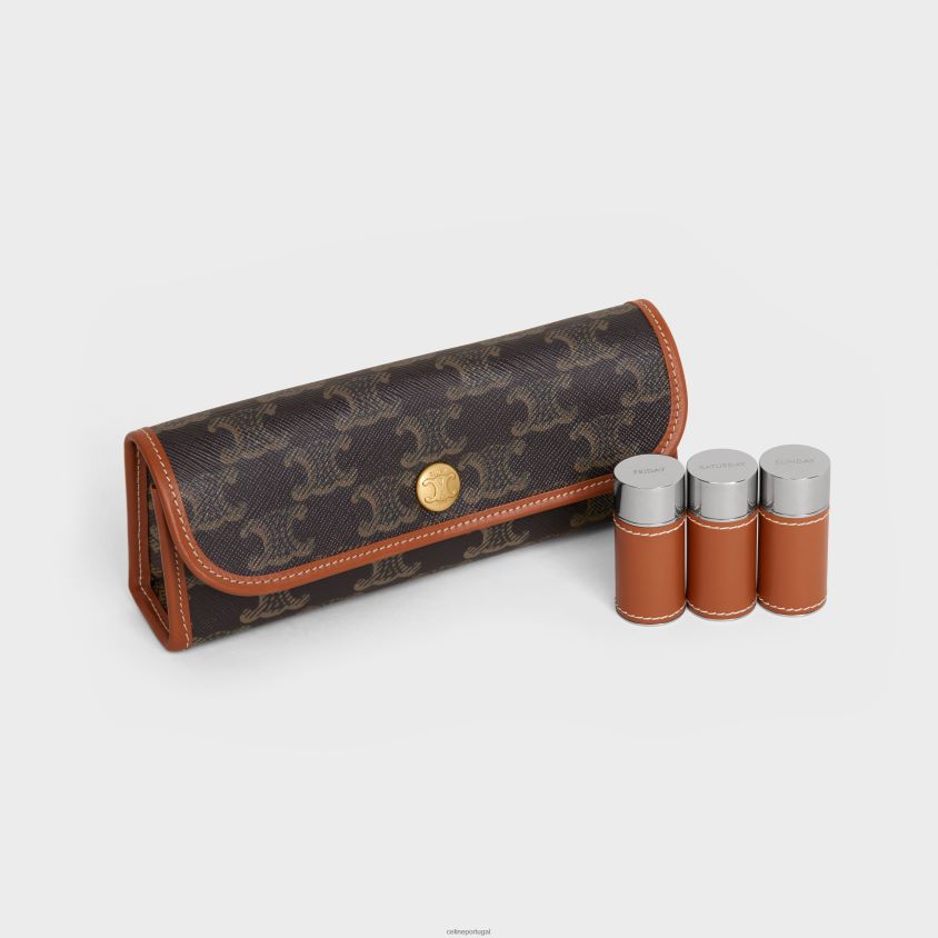 homens acessórios CELINE caixa de comprimidos em tela do triunfo bronzeado T204R1593