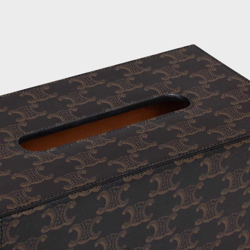 homens acessórios CELINE caixa de lenços retangular em tela triomphe preto/castanho T204R1495