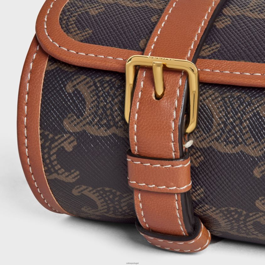 homens acessórios CELINE caixa de relógio única em lona triomphe e couro de bezerro bronzeado T204R1594