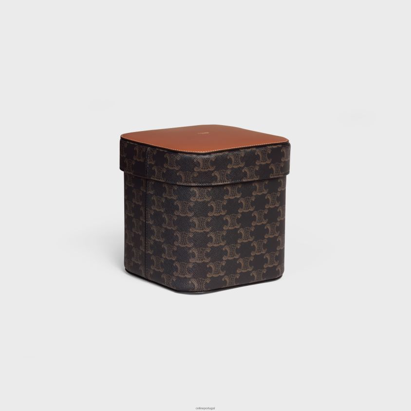 homens acessórios CELINE caixa grande em lona triomphe e couro de bezerro bronzeado T204R1536