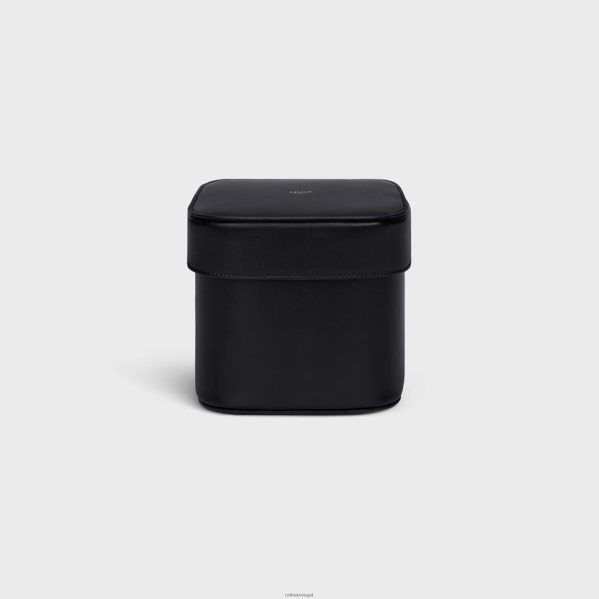 homens acessórios CELINE caixa média em couro de bezerro brilhante preto T204R1529