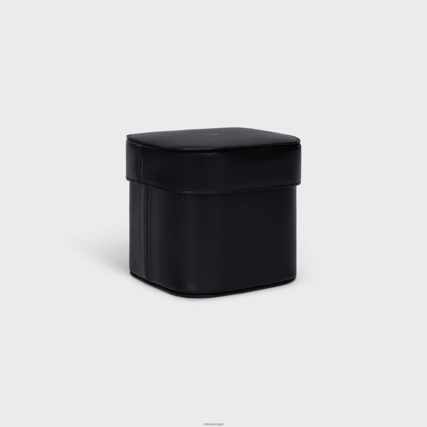 homens acessórios CELINE caixa média em couro de bezerro brilhante preto T204R1529