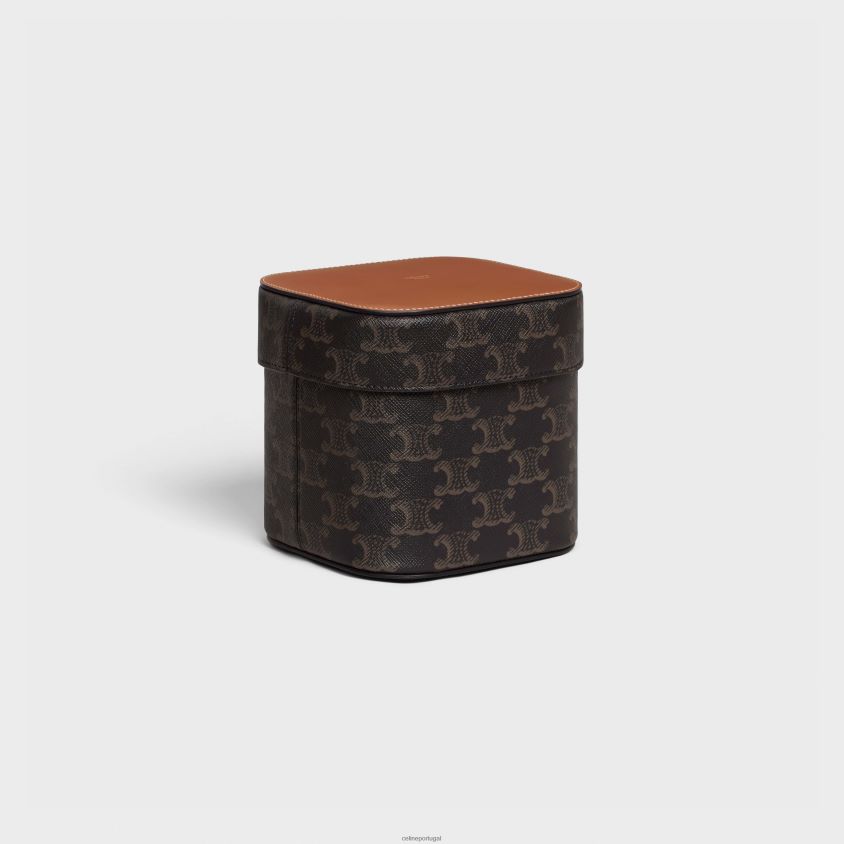 homens acessórios CELINE caixa média em lona triomphe e couro de bezerro bronzeado T204R1537