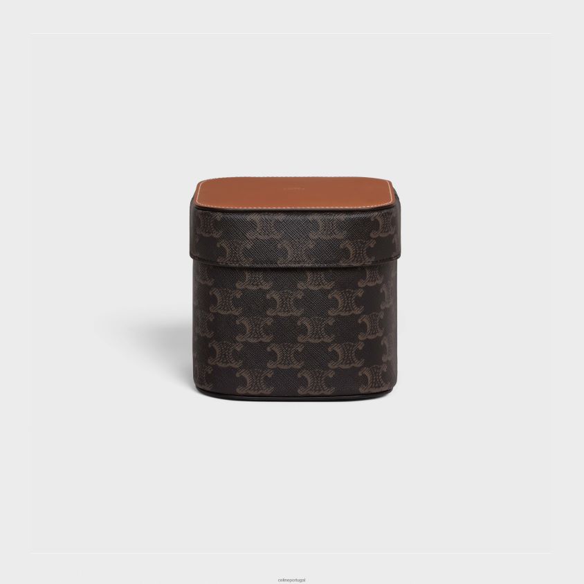 homens acessórios CELINE caixa média em lona triomphe e couro de bezerro bronzeado T204R1537