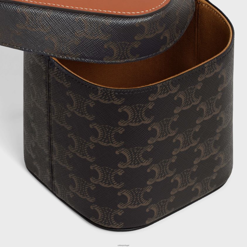 homens acessórios CELINE caixa média em lona triomphe e couro de bezerro bronzeado T204R1537