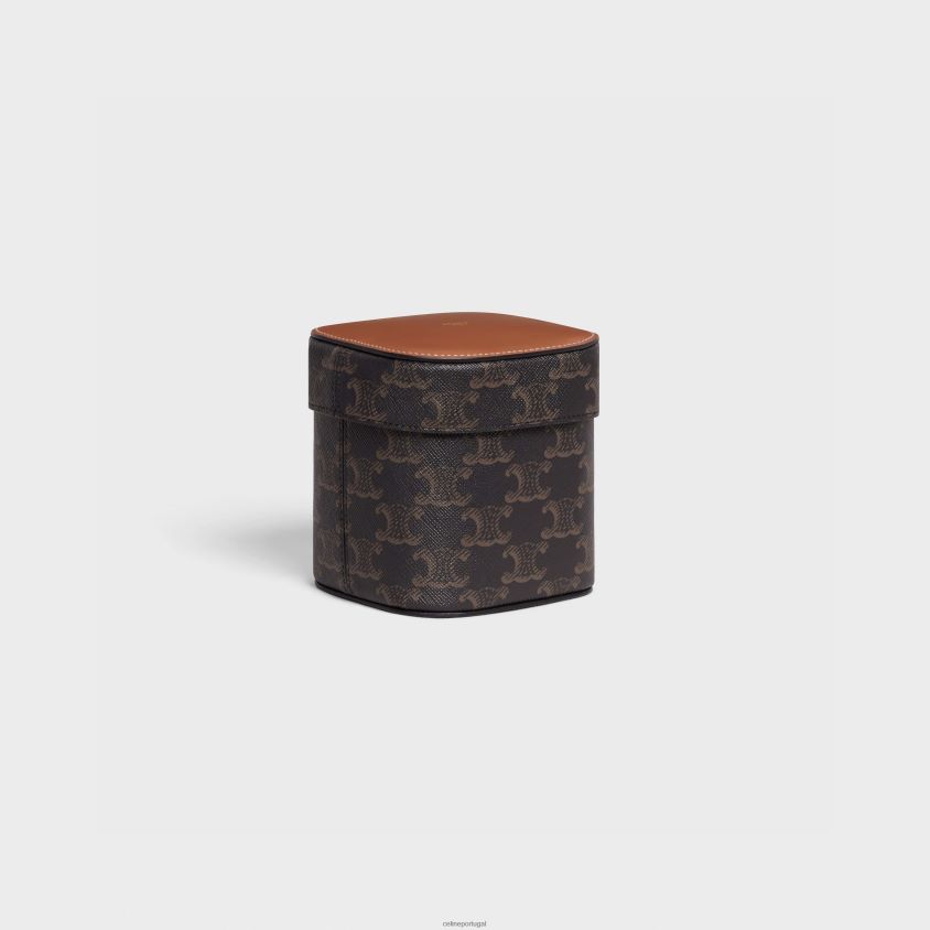 homens acessórios CELINE caixinha em lona triomphe e couro de bezerro bronzeado T204R1538