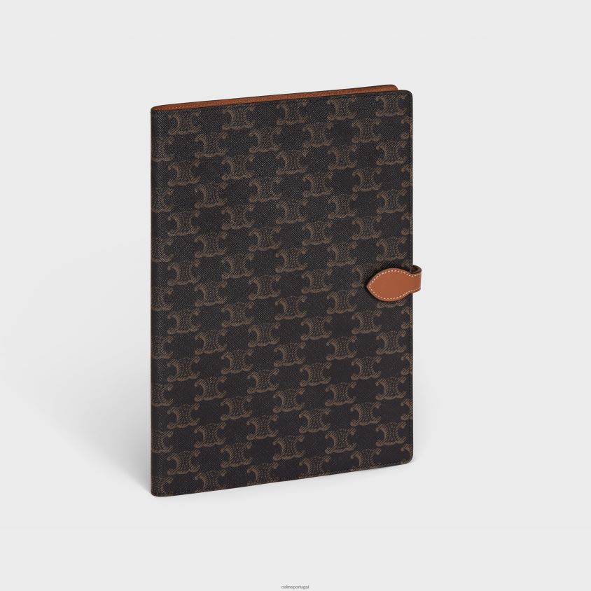 homens acessórios CELINE capa grande para caderno em tela triomphe e couro de bezerro bronzeado T204R1640