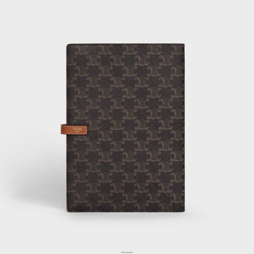 homens acessórios CELINE capa grande para caderno em tela triomphe e couro de bezerro bronzeado T204R1640