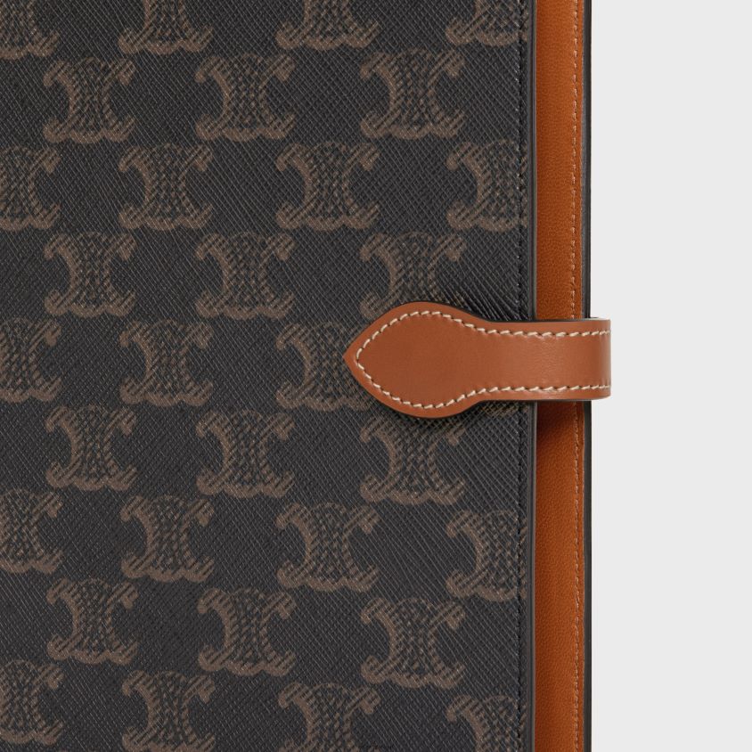 homens acessórios CELINE capa média para caderno em tela triomphe e couro de bezerro bronzeado T204R1641