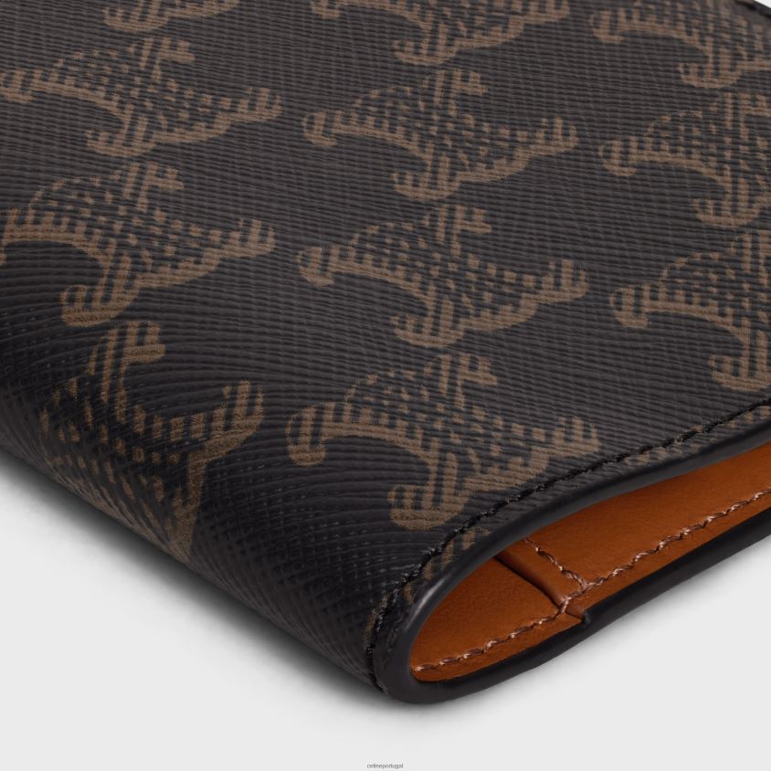 homens acessórios CELINE capa para passaporte em tela do triunfo preto/castanho T204R1627
