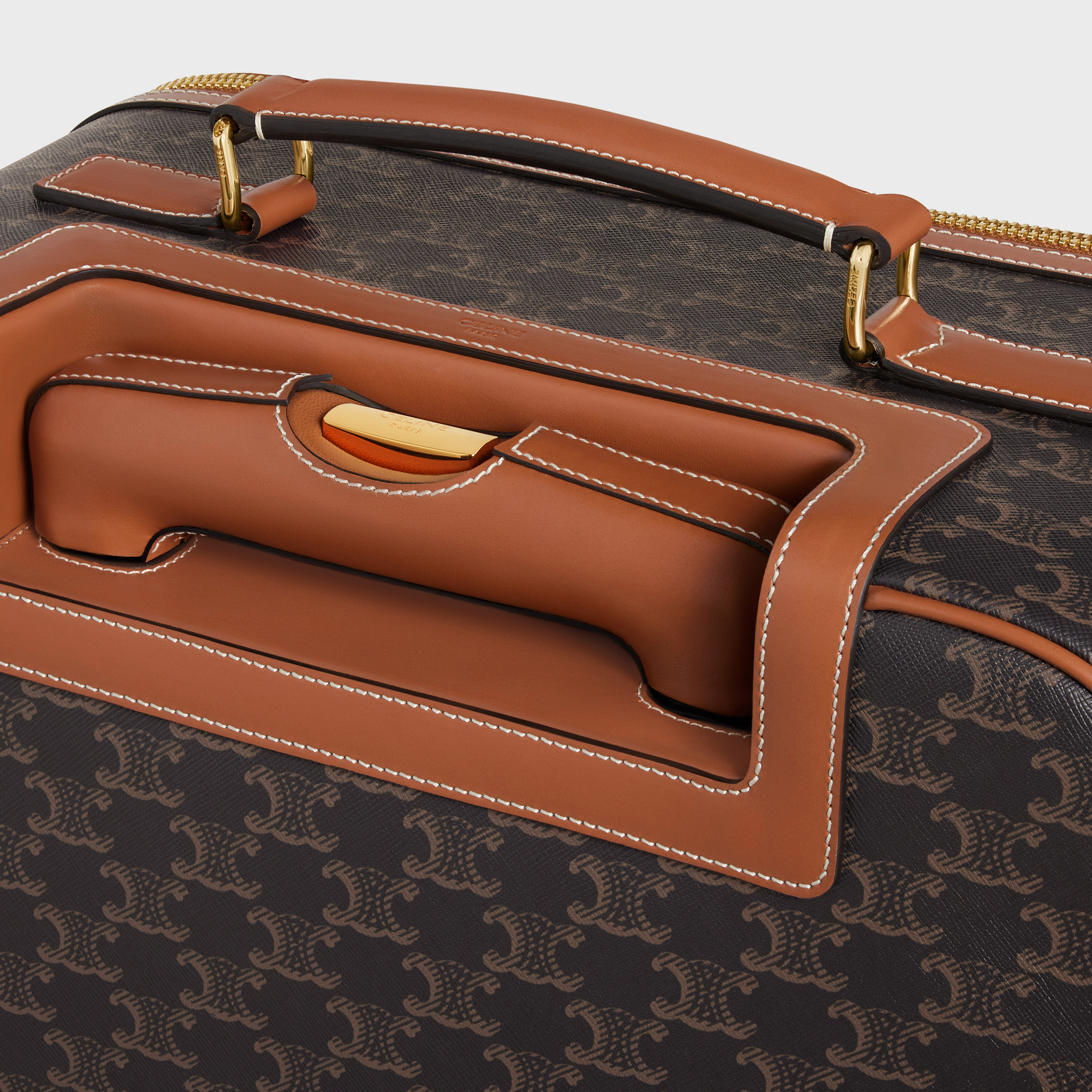 homens acessórios CELINE carrinho pequeno em lona triomphe e couro de bezerro bronzeado T204R1624