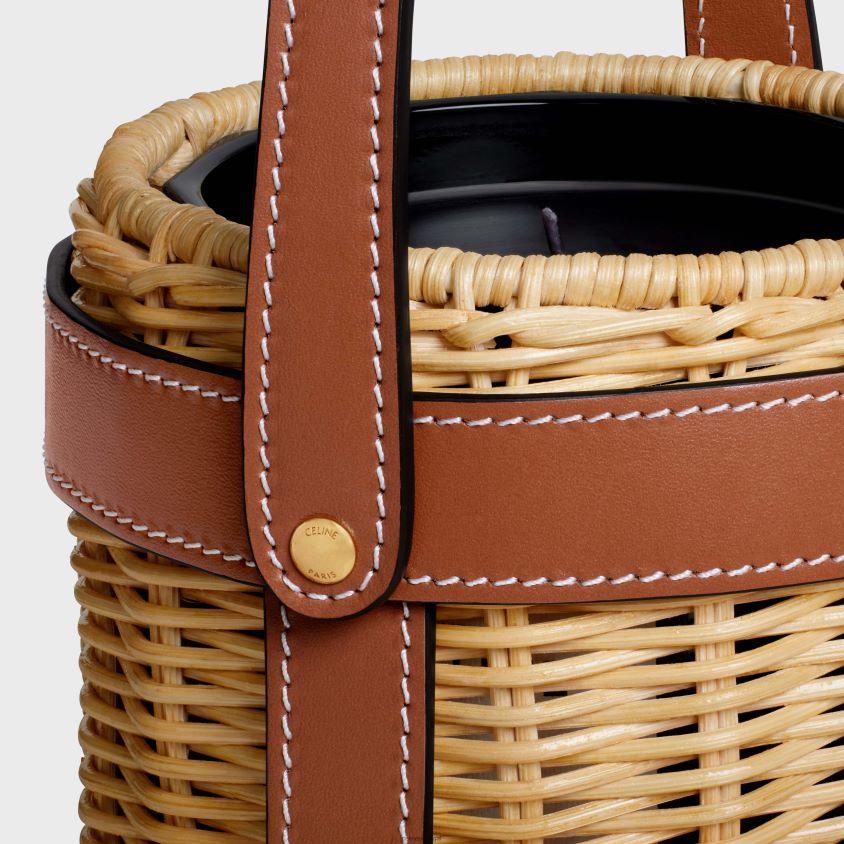 homens acessórios CELINE castiçal em vime e pele de bezerro bronzeado T204R1527