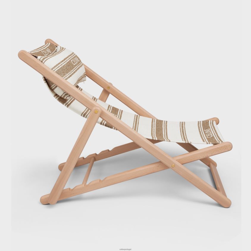 homens acessórios CELINE espreguiçadeira em madeira e tecido com jacquard marrom/bege T204R1693