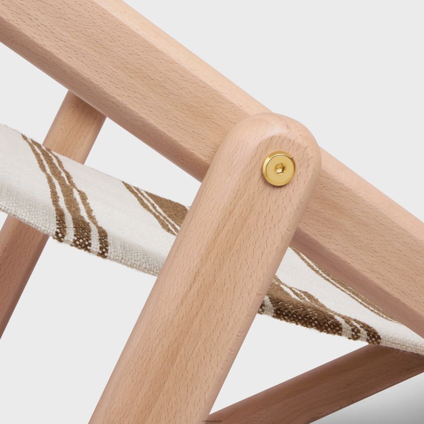 homens acessórios CELINE espreguiçadeira em madeira e tecido com jacquard marrom/bege T204R1693