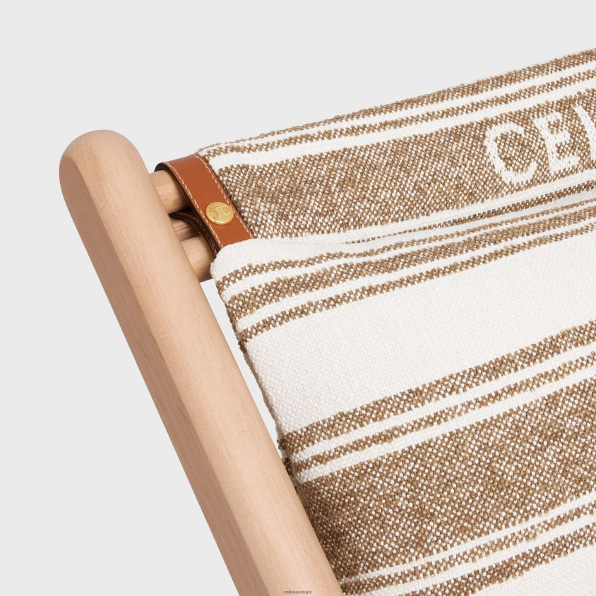 homens acessórios CELINE espreguiçadeira em madeira e tecido com jacquard marrom/bege T204R1693