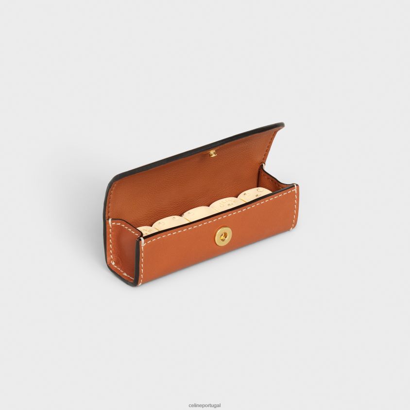 homens acessórios CELINE estojo de dados em pele de bezerro natural bronzeado T204R1675