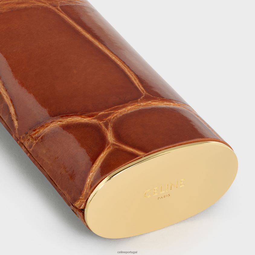 homens acessórios CELINE estojo de isqueiro pequeno em latão e jacaré bronzeado T204R1557