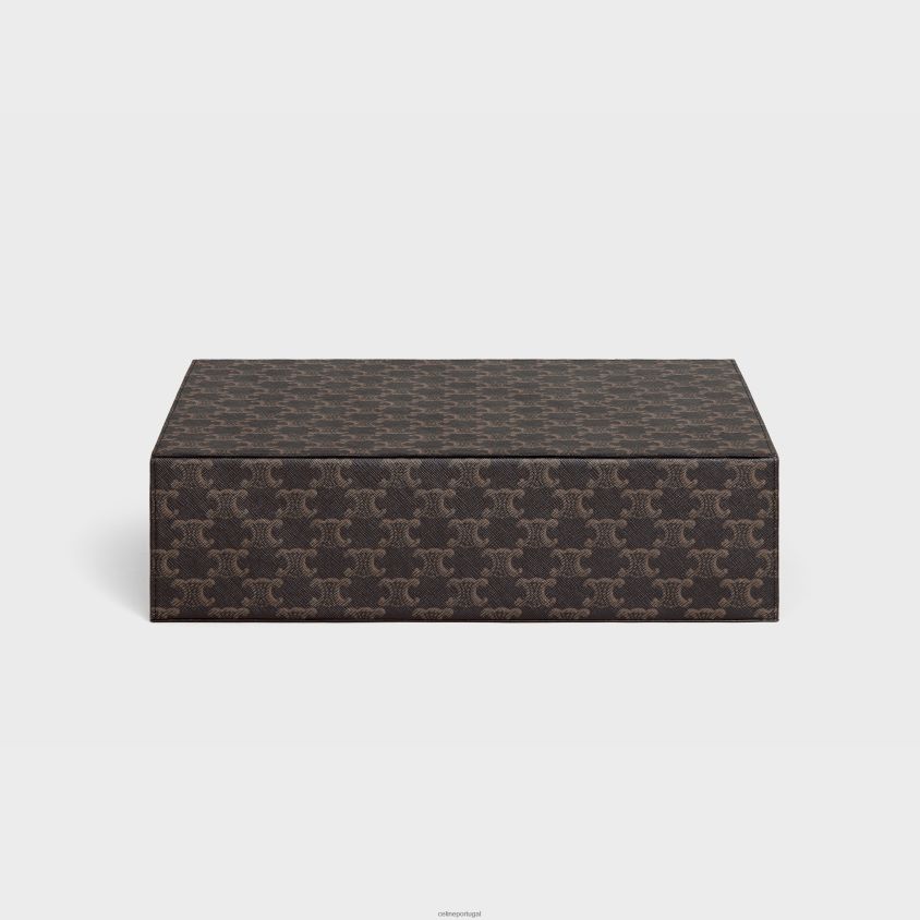 homens acessórios CELINE estojo de papelaria em lona triomphe e couro de bezerro bronzeado T204R1653