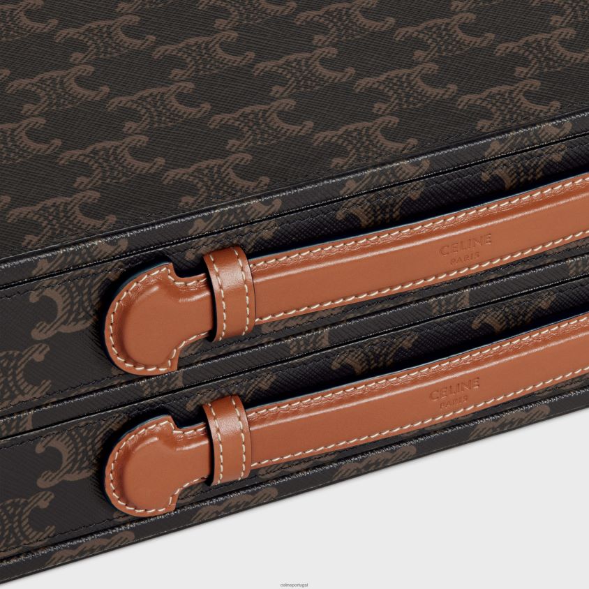 homens acessórios CELINE estojo de papelaria em lona triomphe e couro de bezerro bronzeado T204R1653