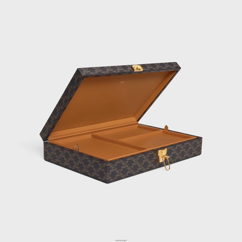 homens acessórios CELINE estojo de papelaria em tela triomphe preto/castanho T204R1636