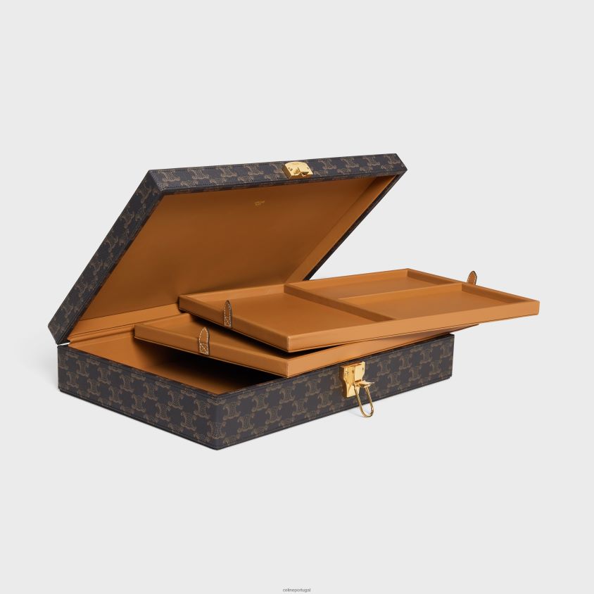 homens acessórios CELINE estojo de papelaria em tela triomphe preto/castanho T204R1636