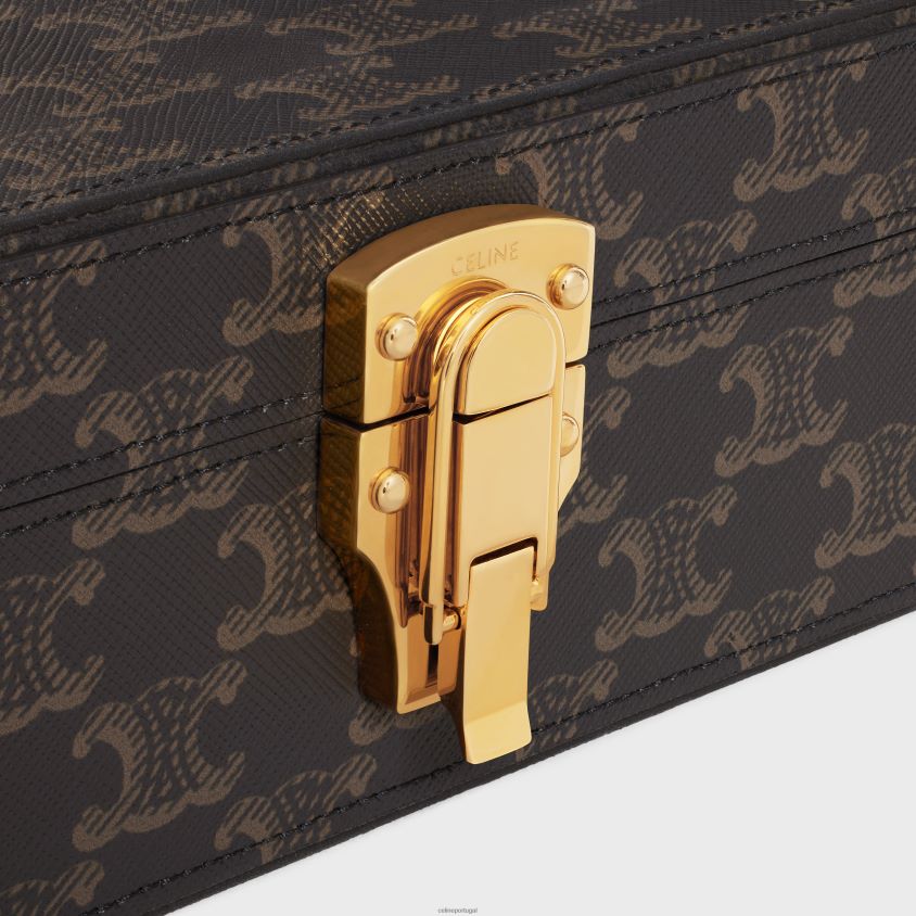 homens acessórios CELINE estojo de papelaria em tela triomphe preto/castanho T204R1636