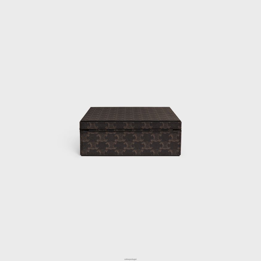 homens acessórios CELINE estojo de papelaria pequeno em lona triomphe e couro de bezerro bronzeado T204R1637