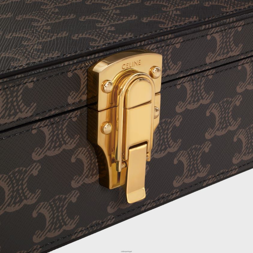 homens acessórios CELINE estojo de papelaria pequeno em lona triomphe e couro de bezerro bronzeado T204R1637