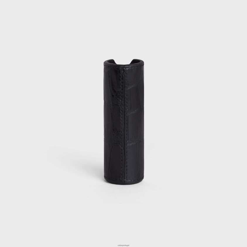 homens acessórios CELINE estojo de spray de viagem em crocodilo preto T204R1456