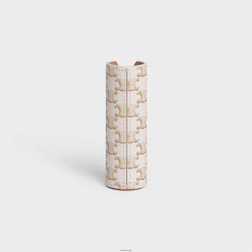 homens acessórios CELINE estojo de spray de viagem em lona triomphe e couro de bezerro branco T204R1455
