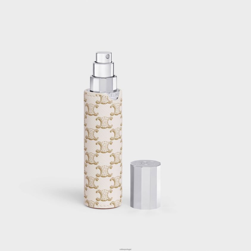 homens acessórios CELINE estojo de spray de viagem em lona triomphe e couro de bezerro branco T204R1455