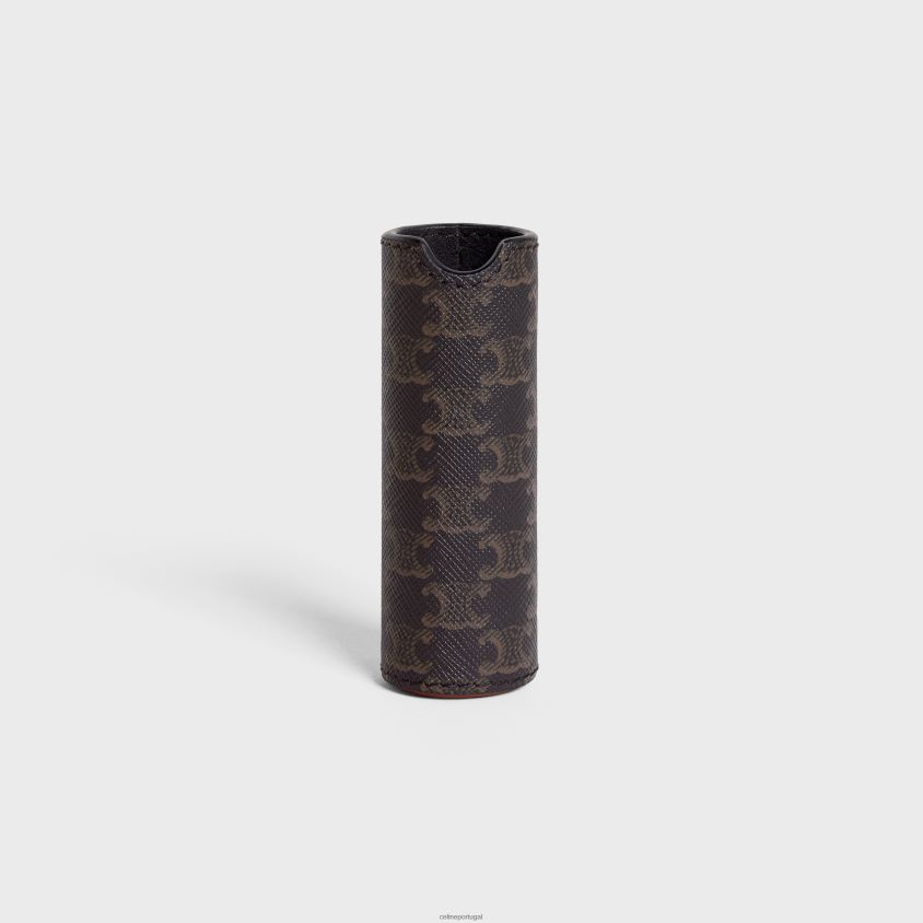 homens acessórios CELINE estojo de spray de viagem em lona triomphe e couro de bezerro preto T204R1454