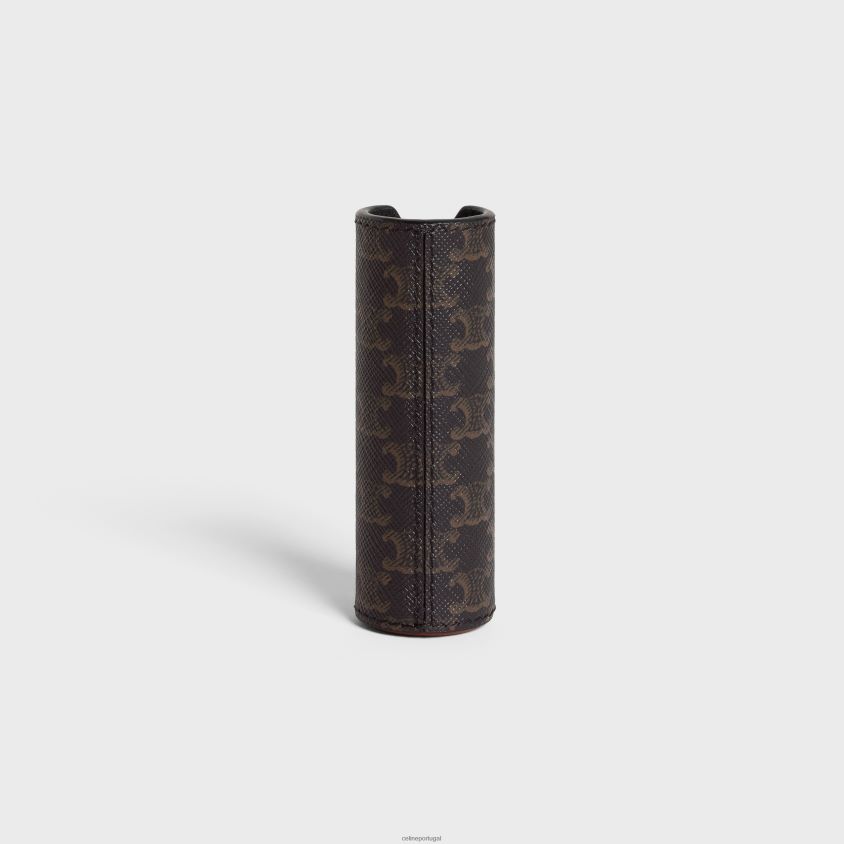 homens acessórios CELINE estojo de spray de viagem em lona triomphe e couro de bezerro preto T204R1454