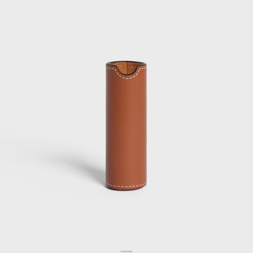 homens acessórios CELINE estojo de spray para viagem em couro de bezerro liso bronzeado T204R1453