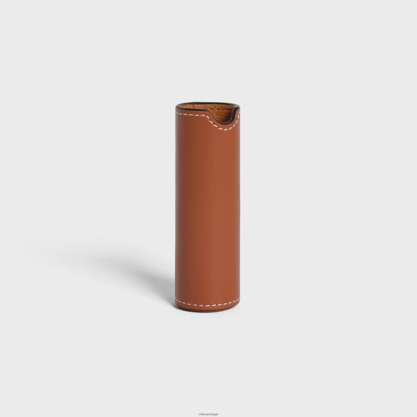 homens acessórios CELINE estojo de spray para viagem em couro de bezerro liso bronzeado T204R1453