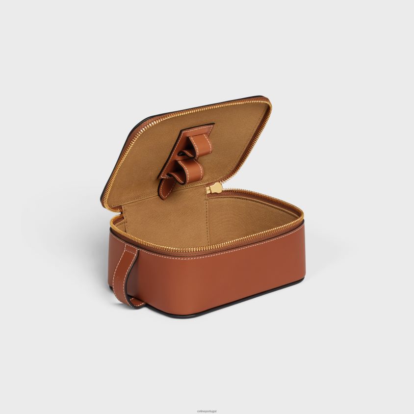 homens acessórios CELINE estojo de toalete pequeno em couro de bezerro brilhante bronzeado T204R1588