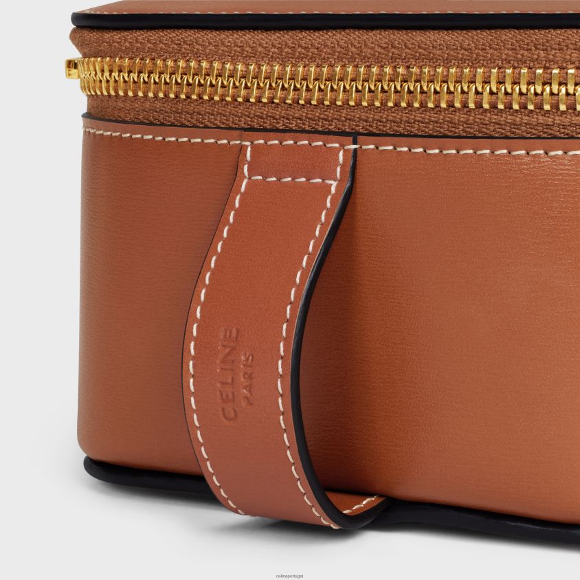 homens acessórios CELINE estojo de toalete pequeno em couro de bezerro brilhante bronzeado T204R1588