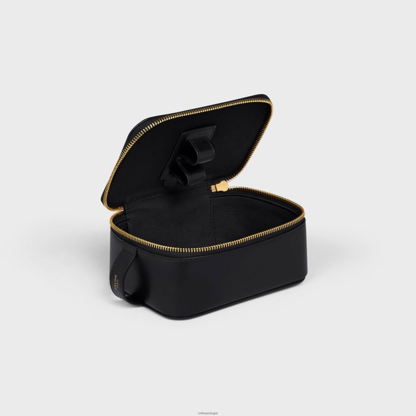 homens acessórios CELINE estojo de toalete pequeno em couro de bezerro brilhante preto T204R1586