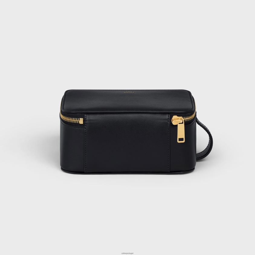 homens acessórios CELINE estojo de toalete pequeno em couro de bezerro brilhante preto T204R1586