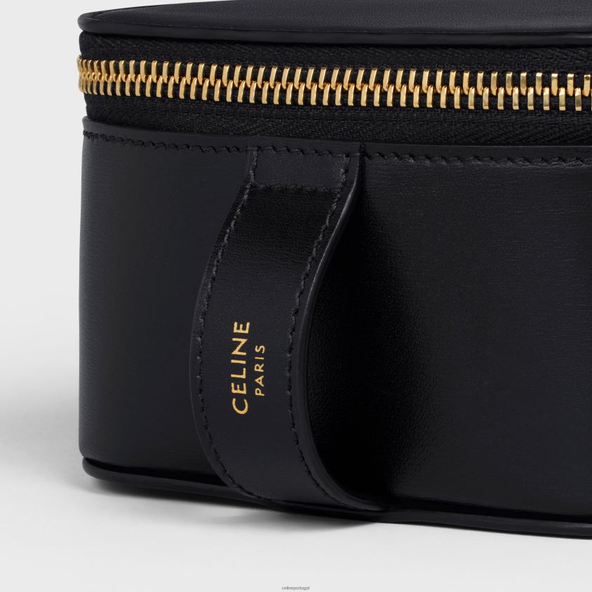 homens acessórios CELINE estojo de toalete pequeno em couro de bezerro brilhante preto T204R1586