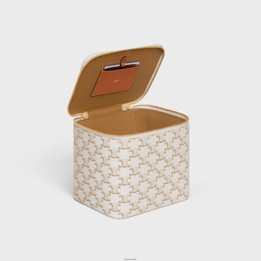 homens acessórios CELINE estojo de toucador em lona triomphe e couro de bezerro branco T204R1581