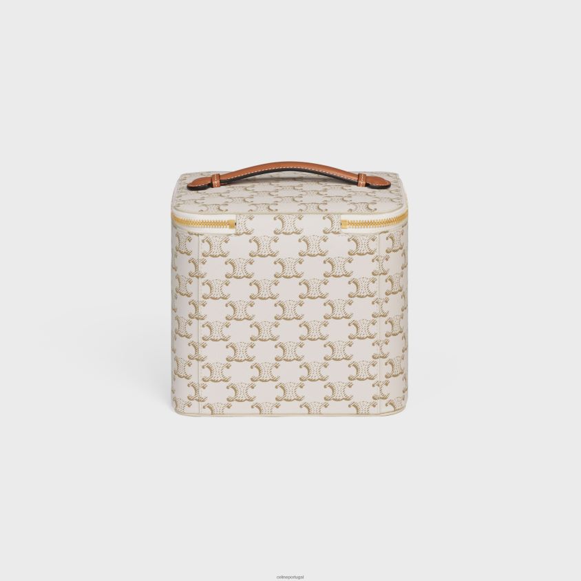 homens acessórios CELINE estojo de toucador em lona triomphe e couro de bezerro branco T204R1581