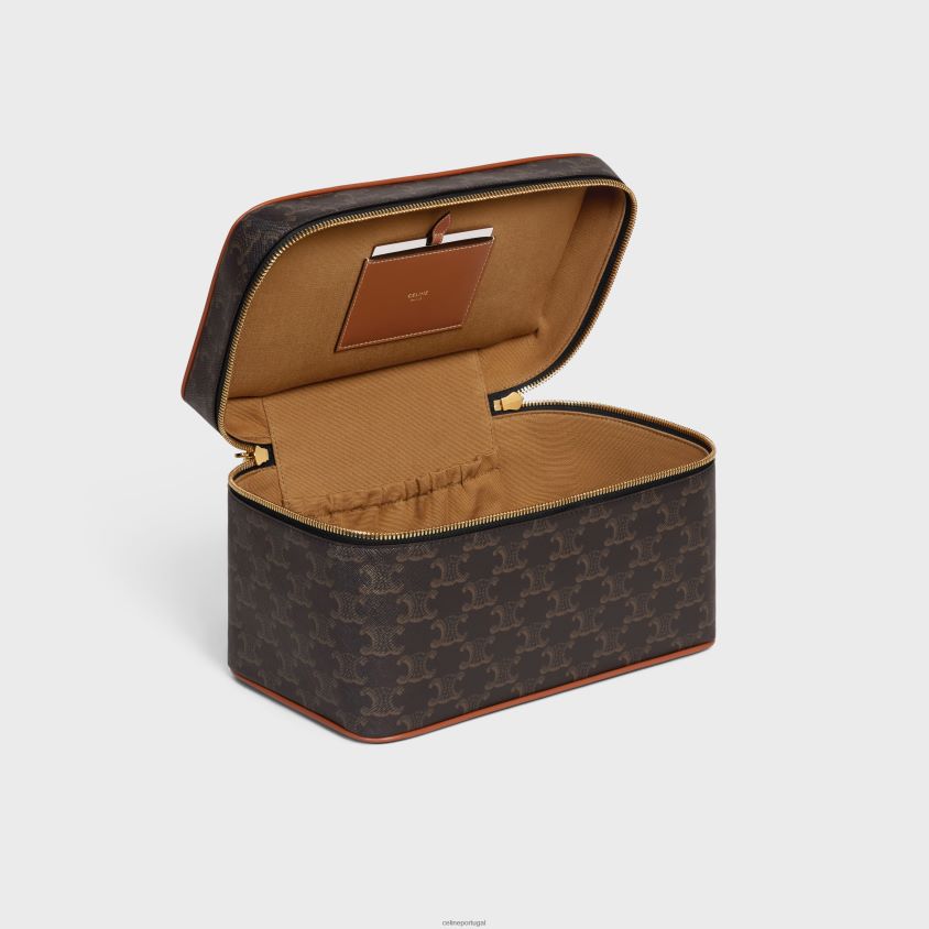 homens acessórios CELINE estojo de viagem em lona triomphe e couro de bezerro bronzeado T204R1582