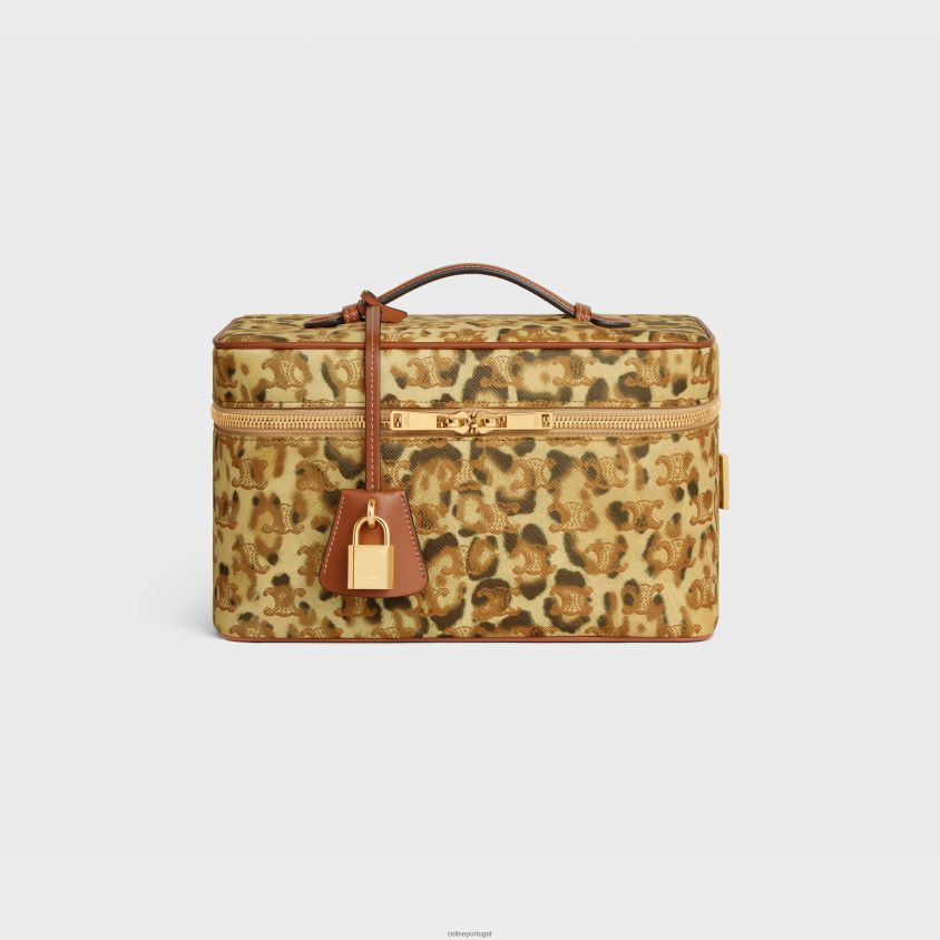 homens acessórios CELINE estojo de viagem em tela triomphe com estampa e couro de bezerro leopardo T204R1567
